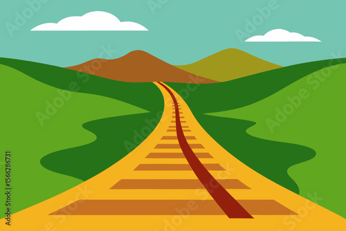 A Simple Railway Track Through A Countryside For A Fun And Peaceful Travel Scene