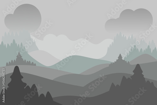 A Basic Foggy Landscape With Blurred Shapes For A Simple And Mysterious Themed Scene