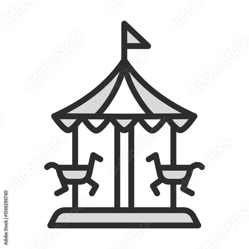 Merry Go Round Carousel Icon Kids Park Fairground Ride Fun Entertainment Activity