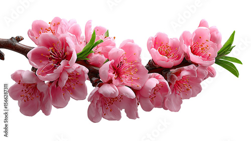 Wallpaper Mural Blossoming Cherry Branch: A delicate branch of cherry blossoms in full bloom, showcasing soft pink petals and fresh green leaves, signaling the arrival of spring and renewal. Torontodigital.ca