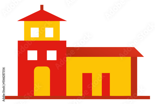 A Basic Fire Station Shape With A Simple Tower For Emergency And Rescue Service Icons
