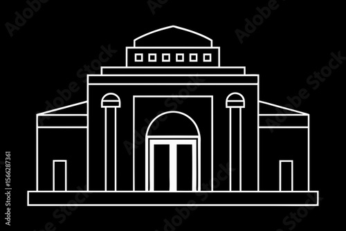 An Outline Of A Museum With A Grand Entrance For Cultural And Historical Art Icons