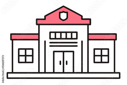 A Simple Outline Of A Police Station Building For Law Enforcement And Public Service Icons