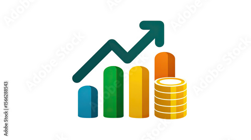 Financial Growth Illustration: A vibrant graphic showcases the concept of financial growth, with colorful bars representing progress and a stack of coins symbolizing wealth accumulation.