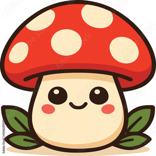 Cute Cartoon Mushroom with Red Cap