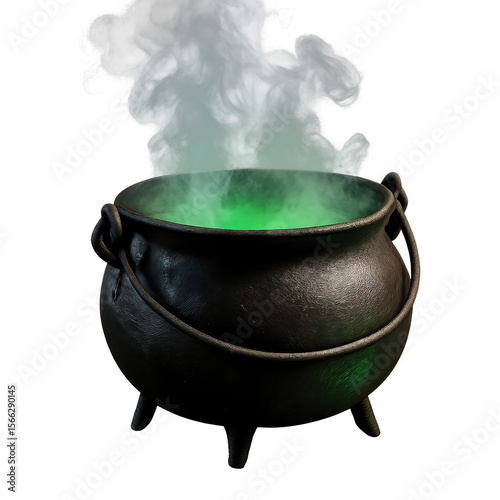 Real photo of cauldron with smoke and lights with transparent background