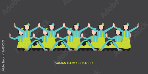 Saman Dance Vector Illustration – Traditional Acehnese Group Dance from Indonesia