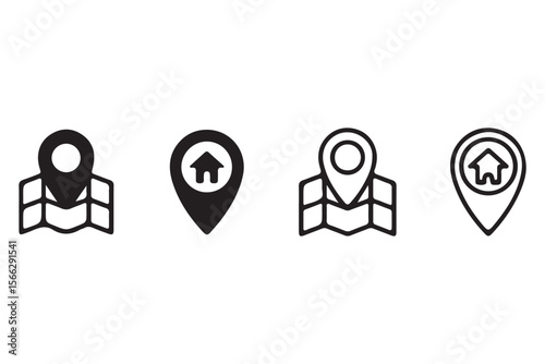
Location pin icon set. Map navigation line style symbol. Gps location sign