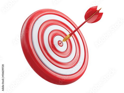 Target arrow success icon. Dart arrow on target dartboard. 3d isolated on transparent background