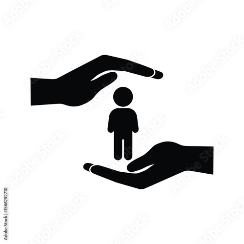 Person Protected by Hands Icon Safety Security Care Support Child Protection Vector Illustration