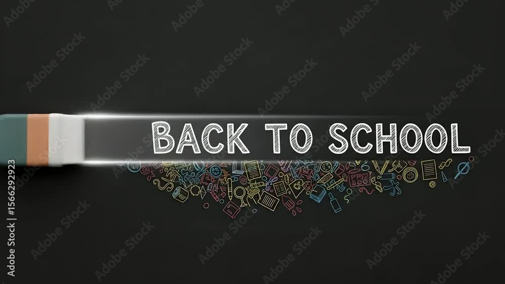 Back to school eraser clears doodles. Educational concept, chalkboard style, school supplies.  Great for teaching materials, advertisements, education product promos.