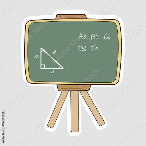 Chalkboard with Letters and Triangle Vector Illustration Sticker. Cute green chalkboard vector sticker with alphabet and triangle drawing, ideal for educational and classroom-themed designs