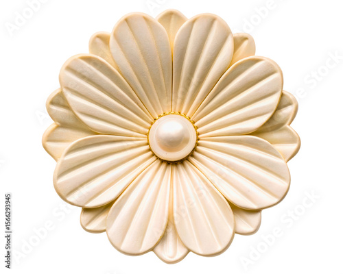 Decorative flower-shaped molding with a pearl-like center on a transparent background