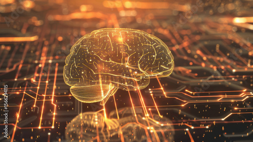 Wallpaper Mural  holographic representation of a human brain with AI-enhanced neural pathways Torontodigital.ca