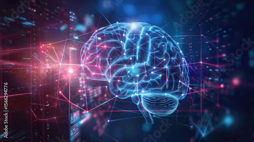 Wallpaper Mural  holographic representation of a human brain with AI-enhanced neural pathways Torontodigital.ca