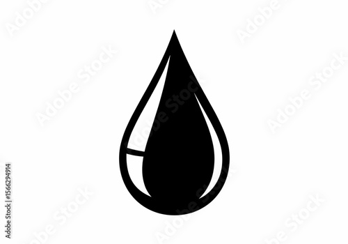 Simple black and white graphic of a single liquid drop with a rounded shape and a reflective area