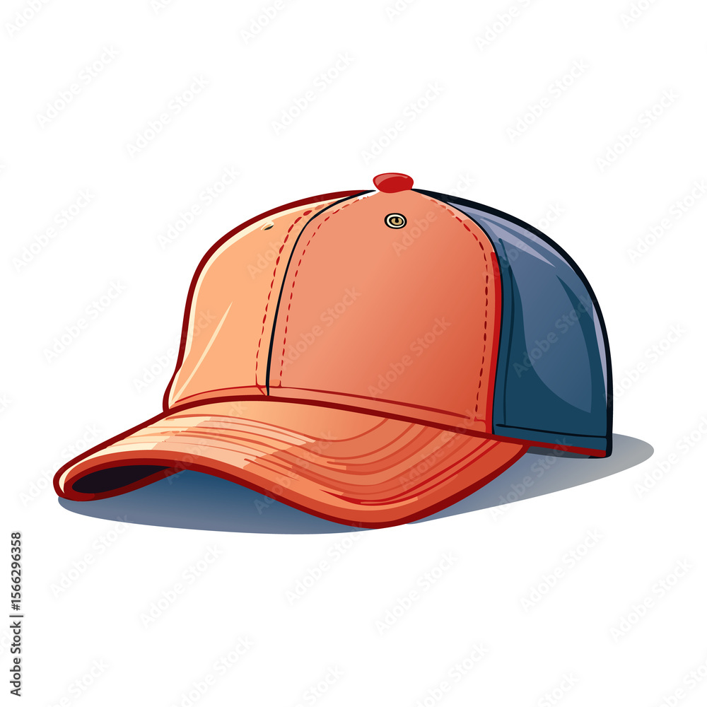 Fototapeta premium Colorful baseball cap resting on a flat surface in soft light, showcasing its design and vibrant hues. PNG image, transparent background