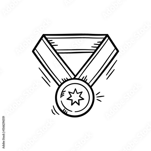 Sport winner medal hand drawn Illustration. Sport equipment athlete event achievement icon doodle in outline flat style vector.