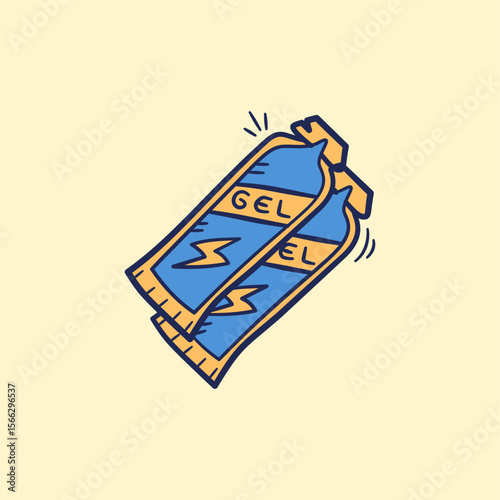 Running energy gels hand drawn Illustration. Sport equipment runner nutrition icon doodle in outline flat style vector.