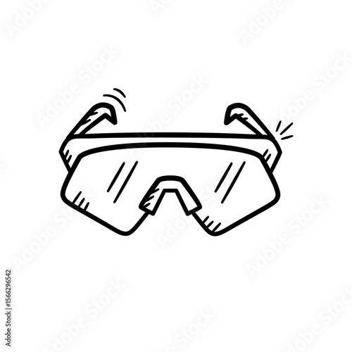 Running goggles hand drawn Illustration. Sport equipment running sunglasses icon doodle in outline flat style vector.