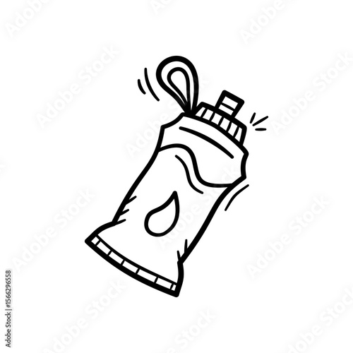 Running handheld bottle water hand drawn Illustration. Sport equipment runner soft flasks icon doodle in outline flat style vector.