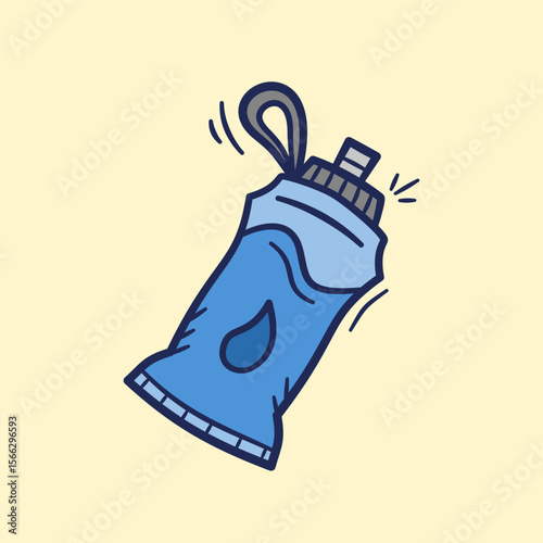 Running handheld bottle water hand drawn Illustration. Sport equipment runner soft flasks icon doodle in outline flat style vector.