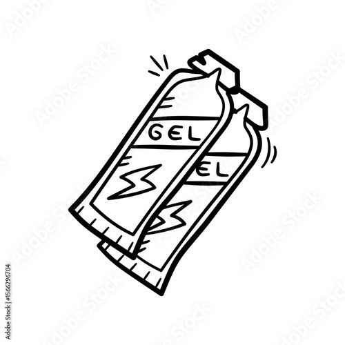 Running energy gels hand drawn Illustration. Sport equipment runner nutrition icon doodle in outline flat style vector.