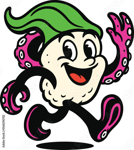 Energetic Cartoon Octopus Tako Sushi Mascot