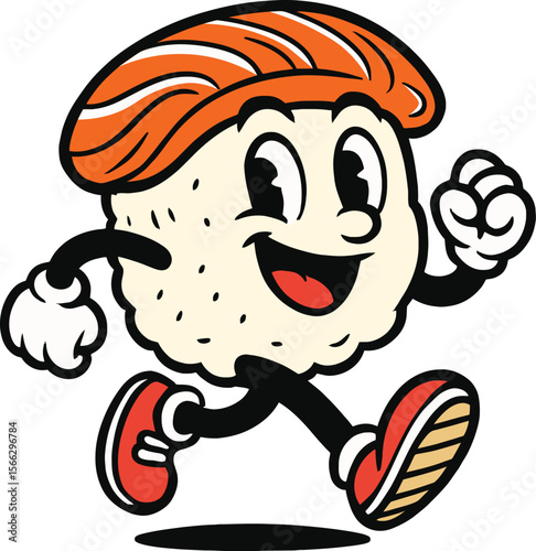 Energetic Cartoon Nigiri Sushi Mascot Running