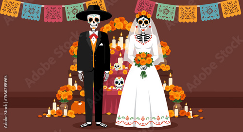 Day of the Dead Wedding: Calavera Bride and Groom Celebration.