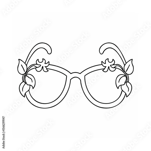 Outline eyeglasses with floral leaf embellishments on a eyewear spectacles