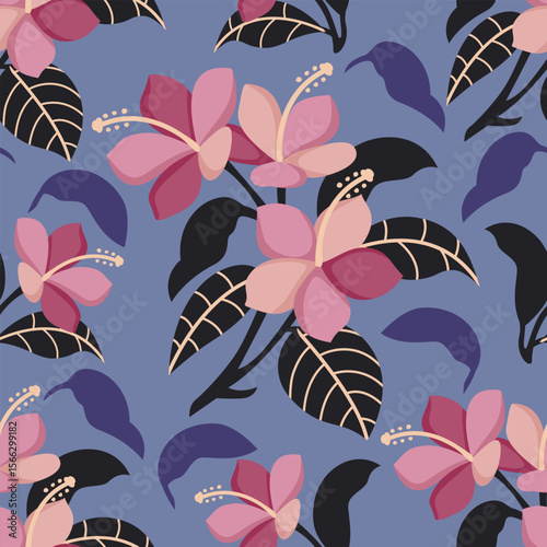 florals hibiscus Pink fabric pattern vector flat design