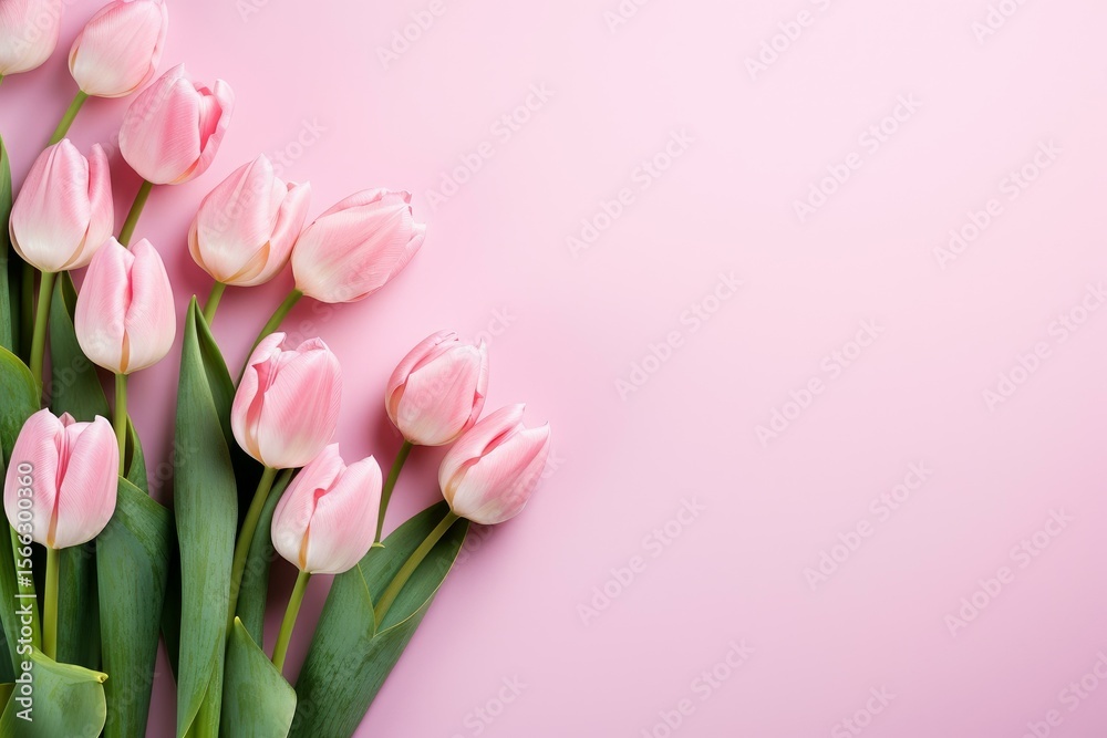 Obraz premium Pink tulips arranged on a pink background, creating a vibrant and colorful spring floral arrangement