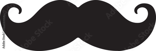 Bold Black Handlebar Mustache Icon with Symmetrical Curled Ends on White Background