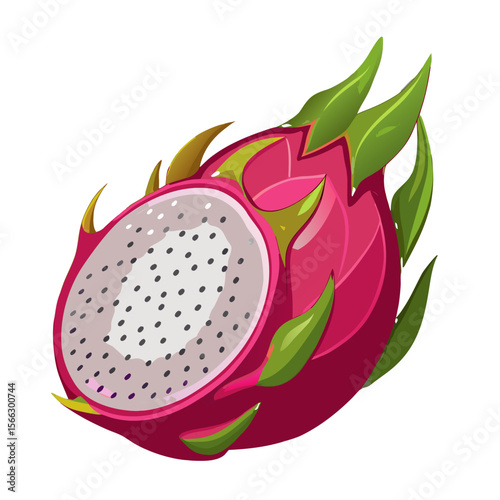 Realistic Dragon Fruit PNG Vector – Exotic Tropical Pitaya Fruit Illustration