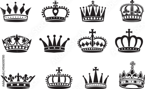 Collection of Royal Crowns and Tiaras in Silhouette