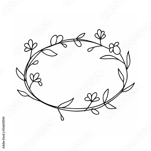 Handdrawn floral oval frame with leaves flowers on vector