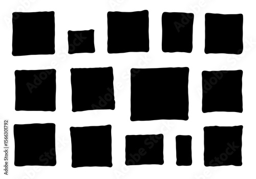 Collection of black hand drawn squares and rectangles on white background