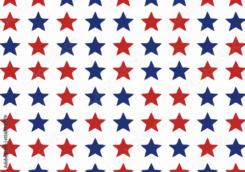 Seamless pattern of red and blue stars on a white background
