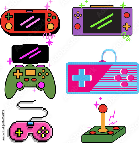 Retro Gaming Console and Controller Illustrations Pixel Art Designs