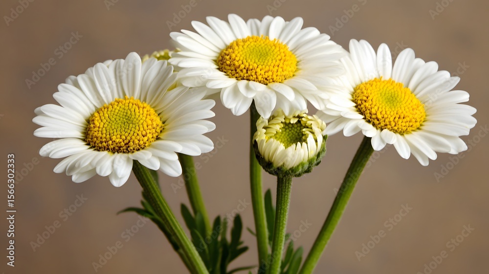 Fototapeta premium Closeup of Four Blooming White Daisies with Yellow Centers