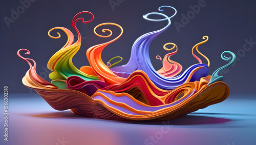 Indian spices. A conceptual flat vector of spice essences, represented by color waves and aromatic lines emanating from abstract shapes, without a literal description of the ingredients, only sensual 
