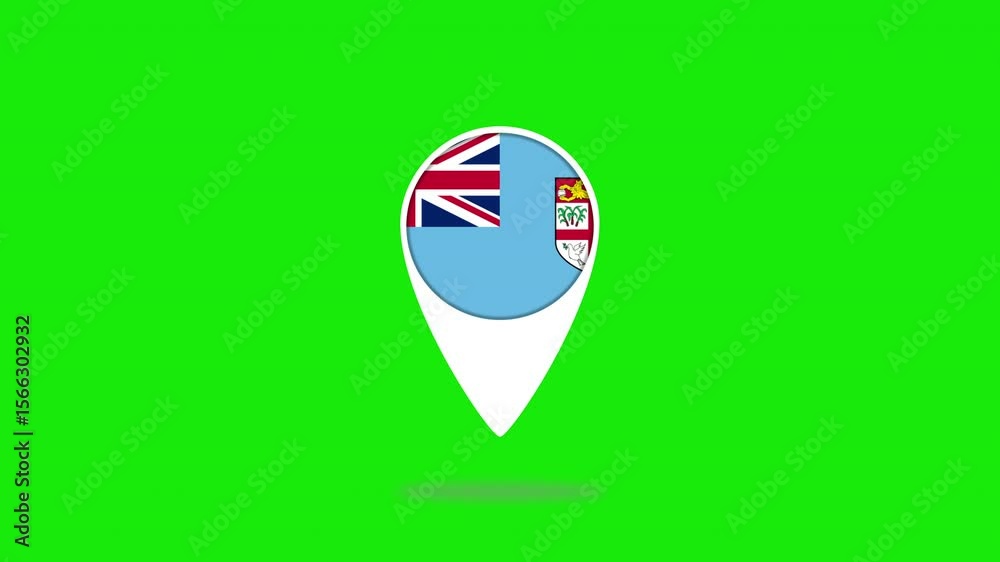 Fiji flag map pin on green screen