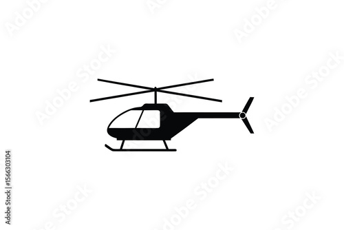 Helicopter Icon in Black and White Silhouette