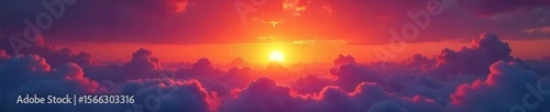 Breathtaking Sunset Vibrant Orange and Purple Cloudscape, Moody Peaceful Atmospheric Background
