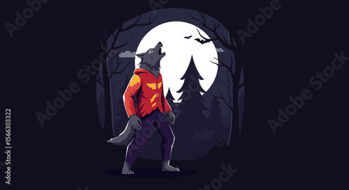 Howling Werewolf Under a Full Moon in a Dark Forest.