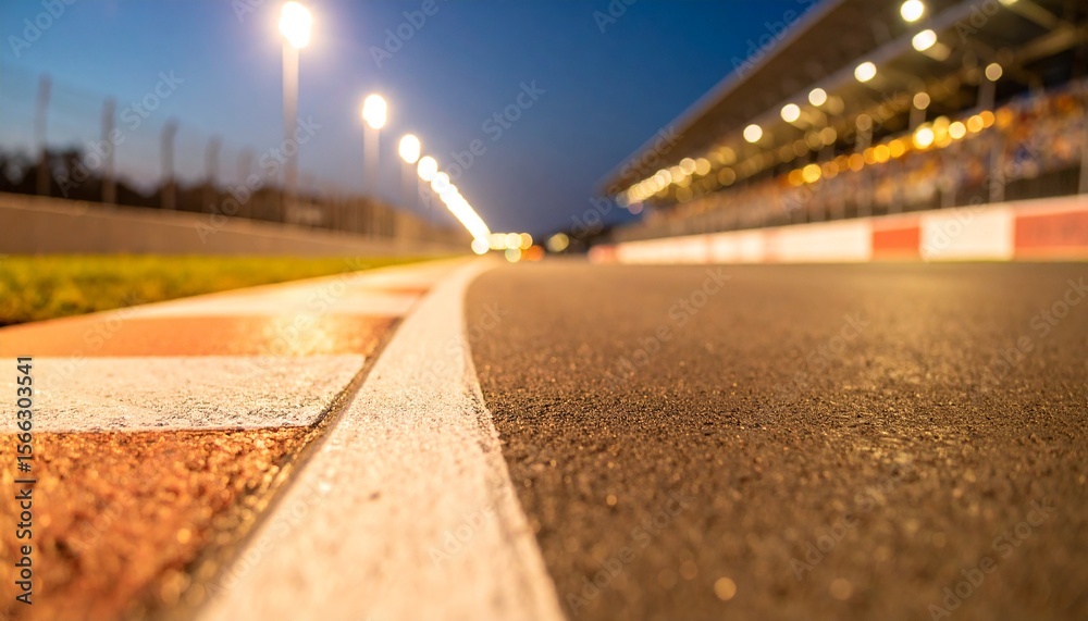 Obraz premium race track corner asphalt surface low angle view at night stadium
