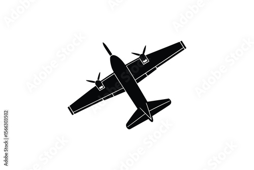 Vintage Propeller Airplane Icon Black Silhouette