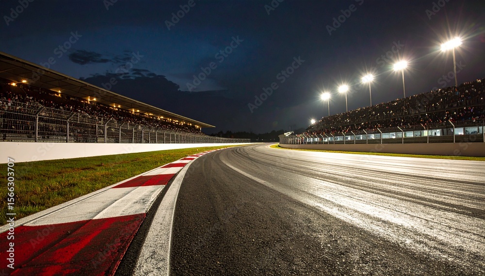 Fototapeta premium race track corner asphalt surface low angle view at night stadium