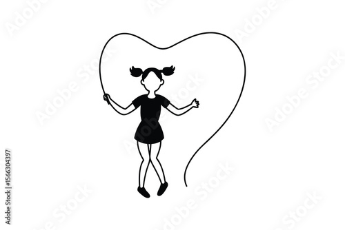 Girl Jumping Rope Forming Heart Shape Silhouette